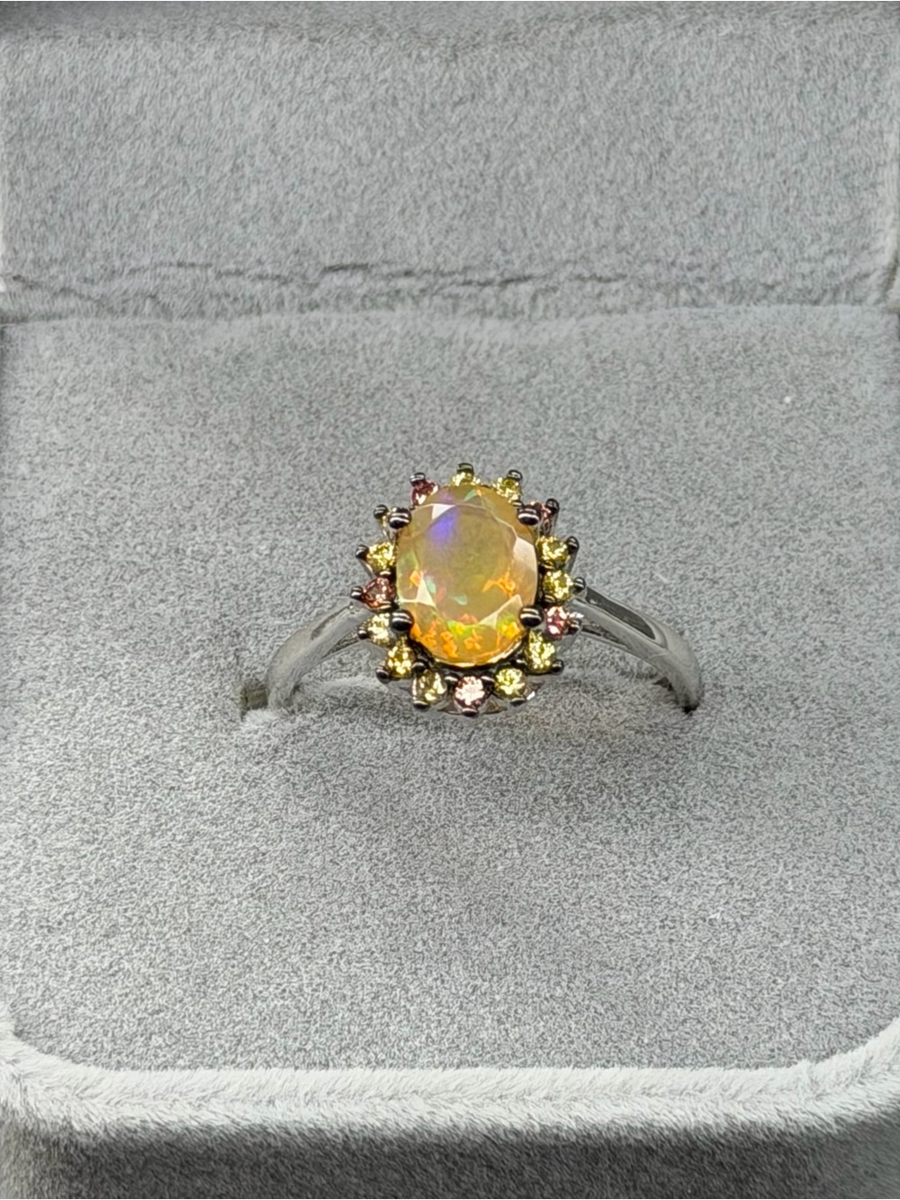 Enchanting Fire Opal Diamond Cut Sapphire halo 925 Sterling Silver Ring Sz 7 - Picture 8 of 13